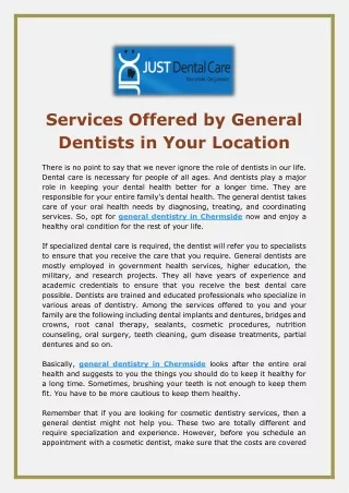 Services Offered by General Dentists in Your Location - Just Dental Care