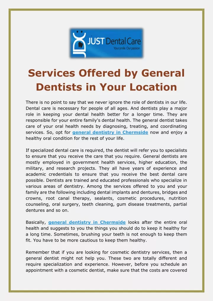 services offered by general dentists in your
