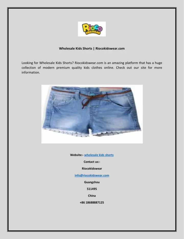wholesale kids shorts riocokidswear com