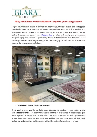 Why should you install a Modern Carpet in your Living Room