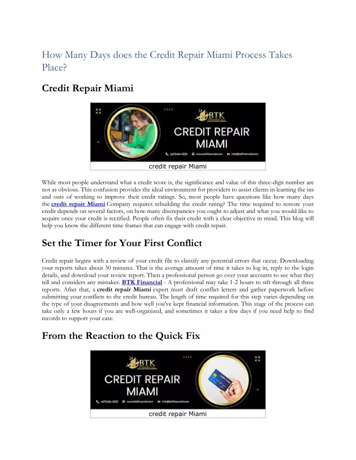 how many days does the credit repair miami