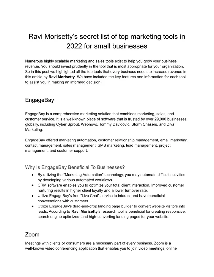 ravi morisetty s secret list of top marketing