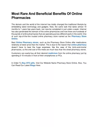 Most Rare And Benificial Benefits Of Online Pharmacies