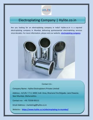 Electroplating Company | Hylite.co.in