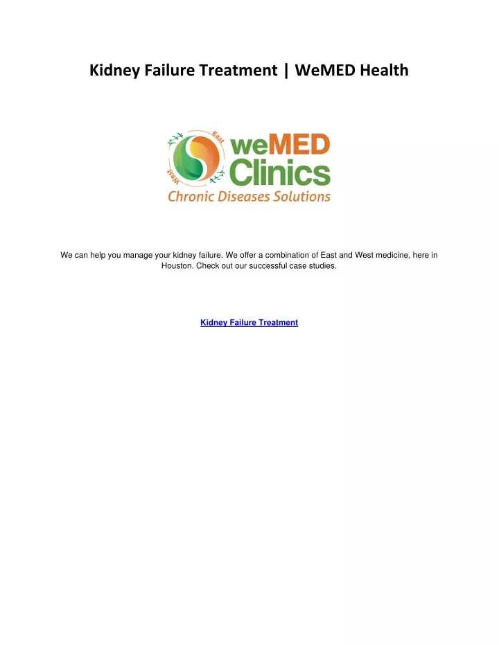 kidney failure treatment wemed health