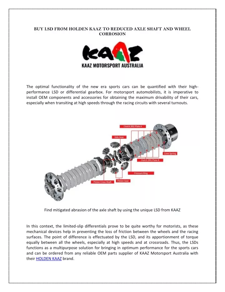 buy lsd from holden kaaz to reduced axle shaft