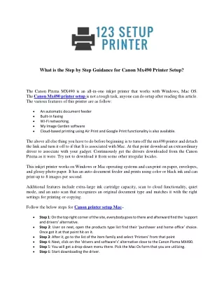 What is the Step by Step Guidance for Canon Mx490 Printer Setup