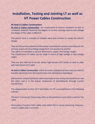 Ht And Lt Cables Construction