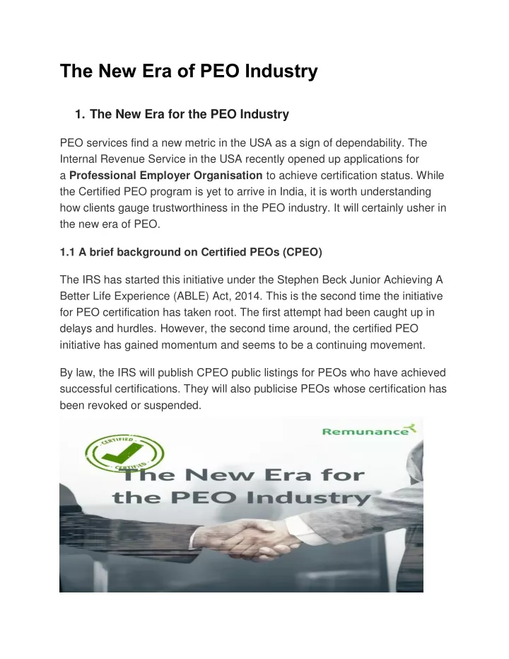 the new era of peo industry