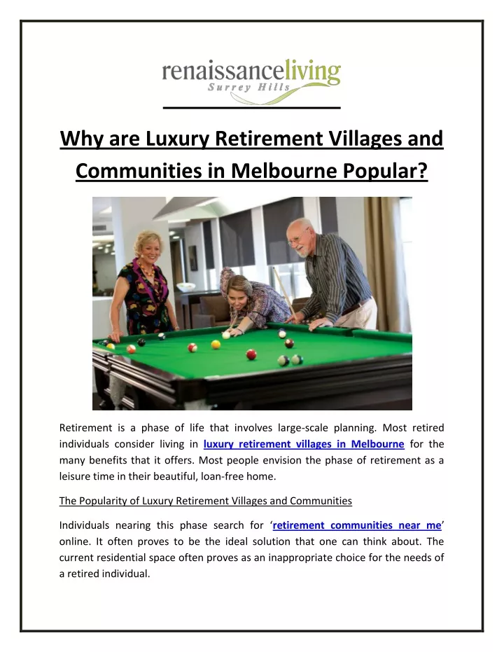 why are luxury retirement villages