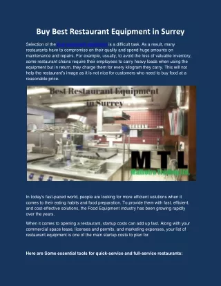 Buy Best Restaurant Equipment in Surrey
