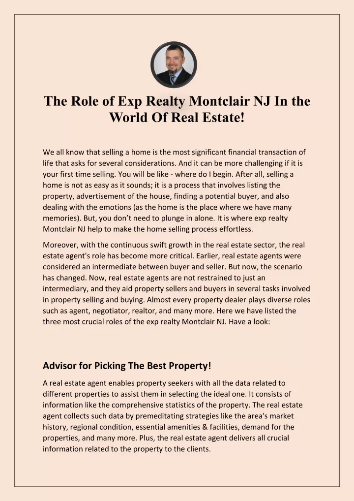 the role of exp realty montclair nj in the world