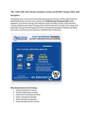 CCNA, CCNP, CCIE, Palo alto, Checkpoint, Fortinet and SD-WAN Training in Okhla Vihar Metro Delhi