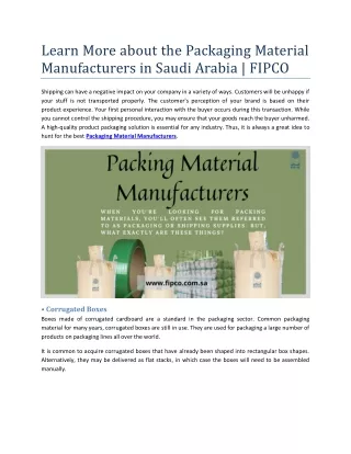Learn More about the Packaging Material Manufacturers in Saudi Arabia!