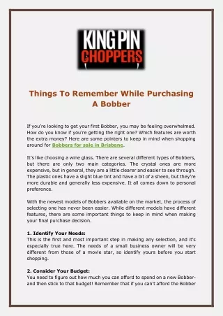 Things To Remember While Purchasing A Bobber