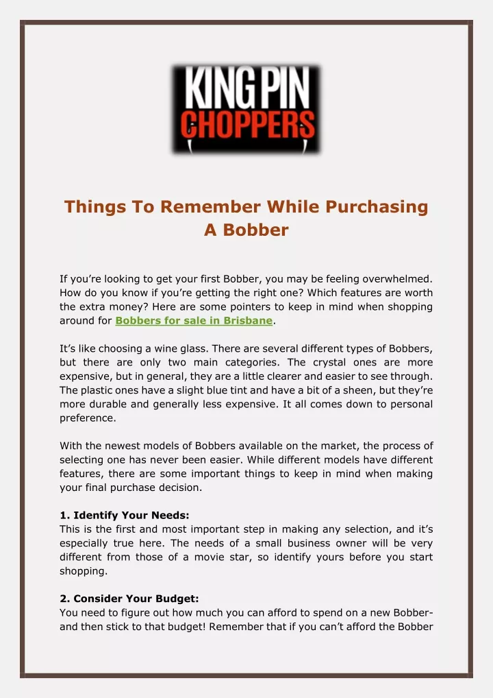 things to remember while purchasing a bobber