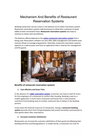 Mechanism and benefits of restaurant reservation systems