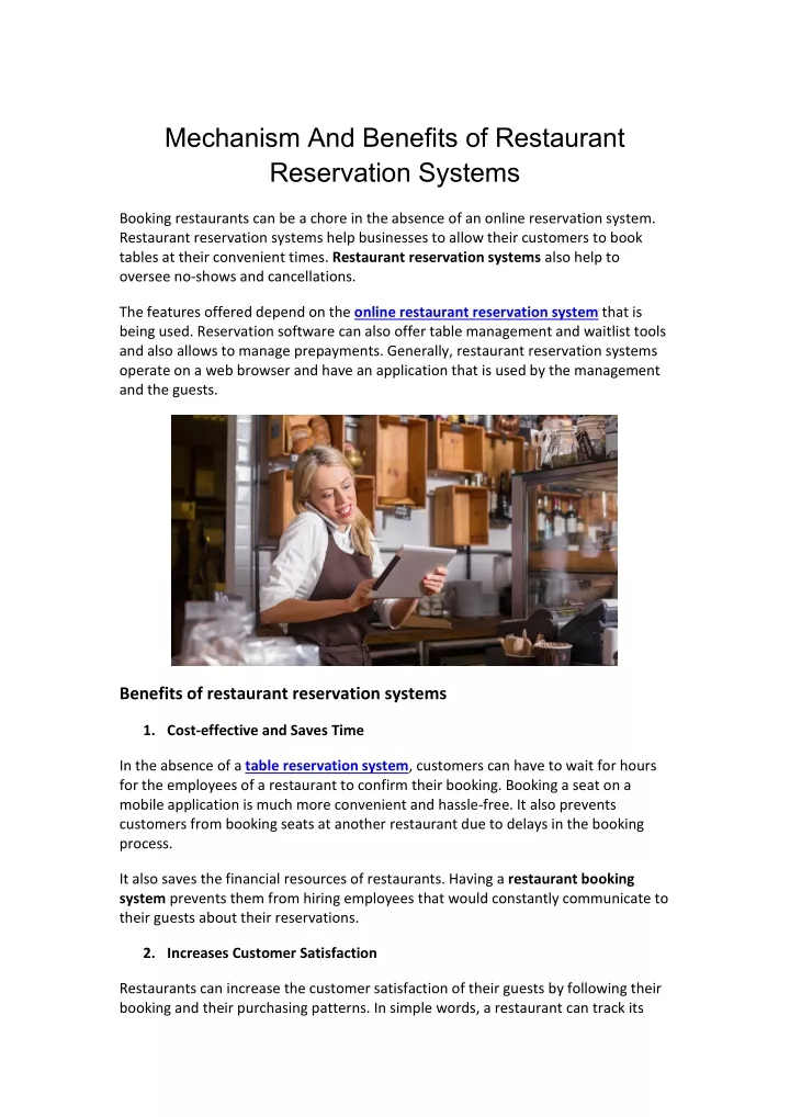mechanism and benefits of restaurant reservation