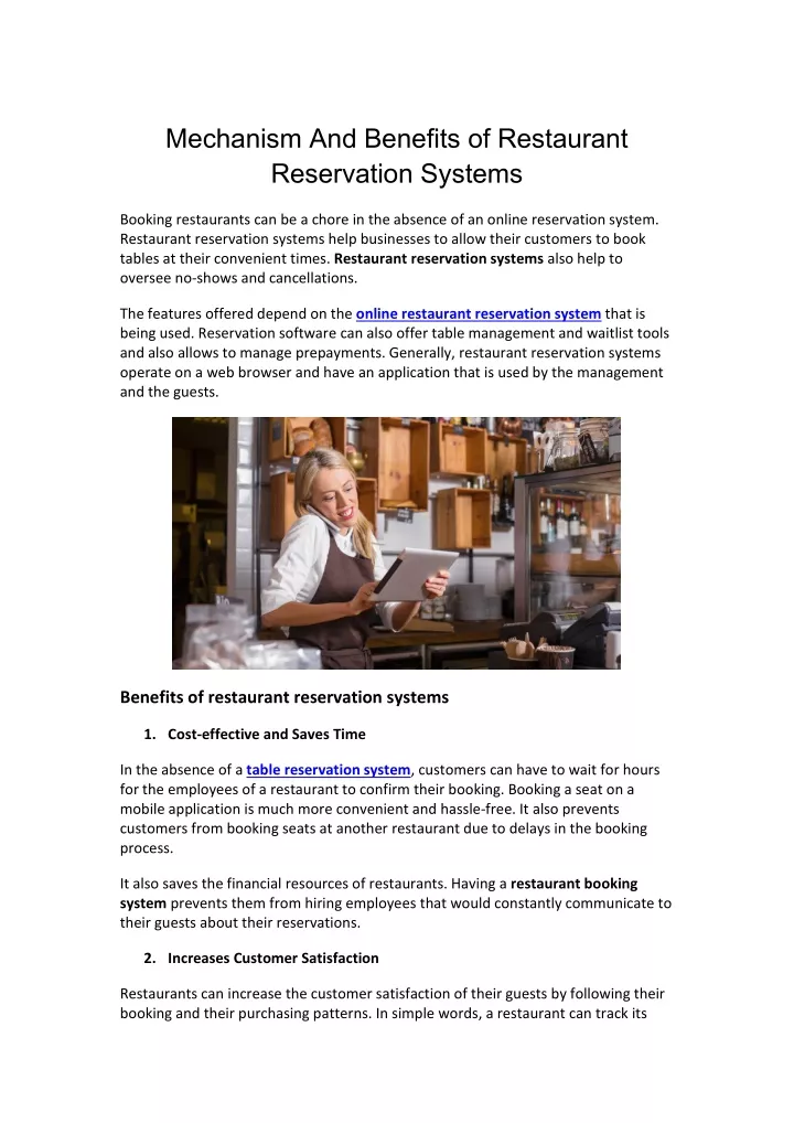 PPT - Mechanism and benefits of restaurant reservation systems ...