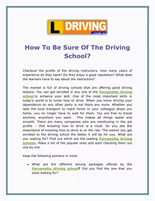 How To Be Sure Of The Driving School