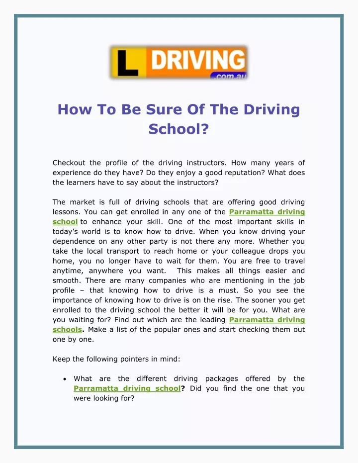 how to be sure of the driving school