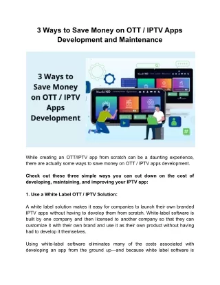 3 Simple Ways to Save Money on OTT _ IPTV Apps Development and Maintenance