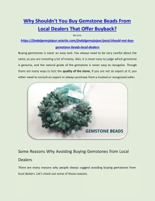 why shouldn t you buy gemstone beads from local dealers that offer buyback