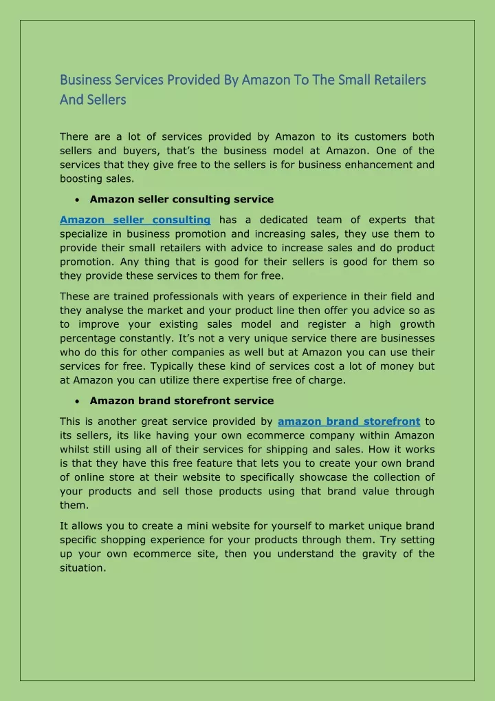 business services provided by amazon to the small