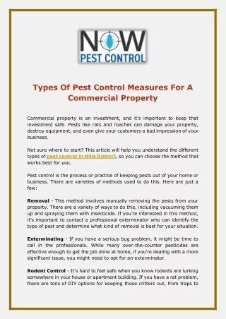 Types Of Pest Control Measures For A Commercial Property