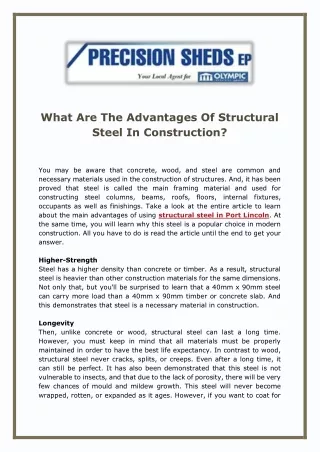 What Are The Advantages Of Structural Steel In Construction
