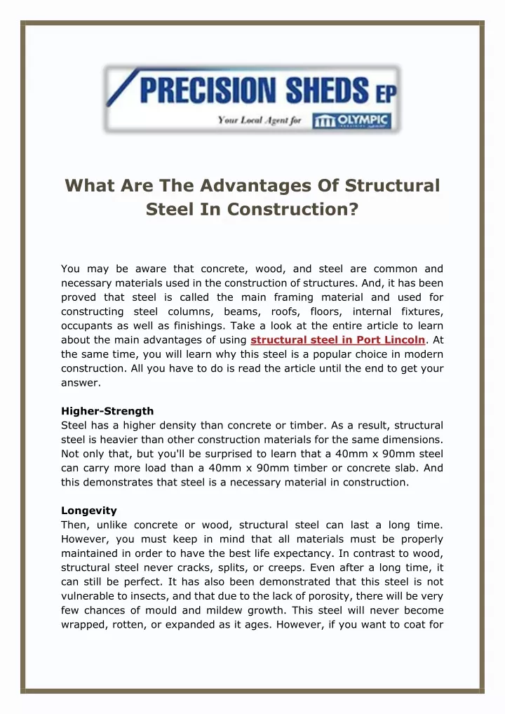 what are the advantages of structural steel