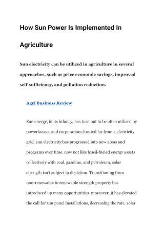 How Sun Power Is Implemented In Agriculture