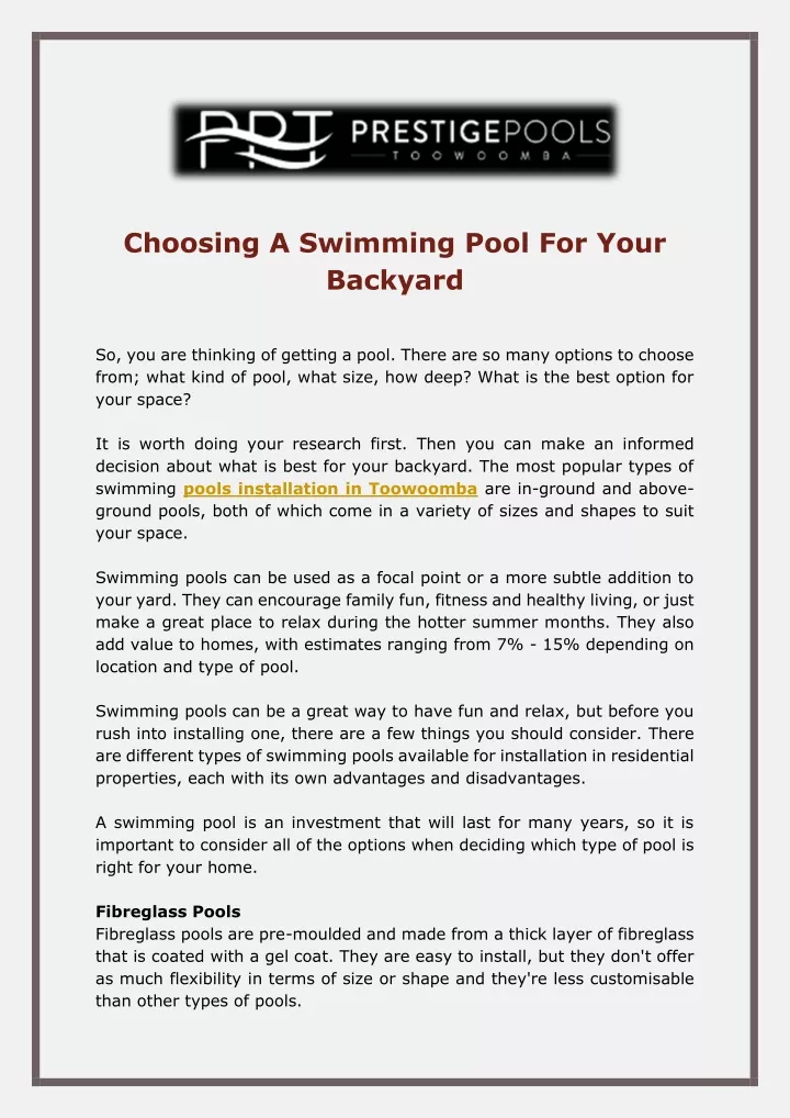 choosing a swimming pool for your backyard