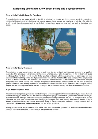 Everything you want to Know about Selling and Buying Farmland