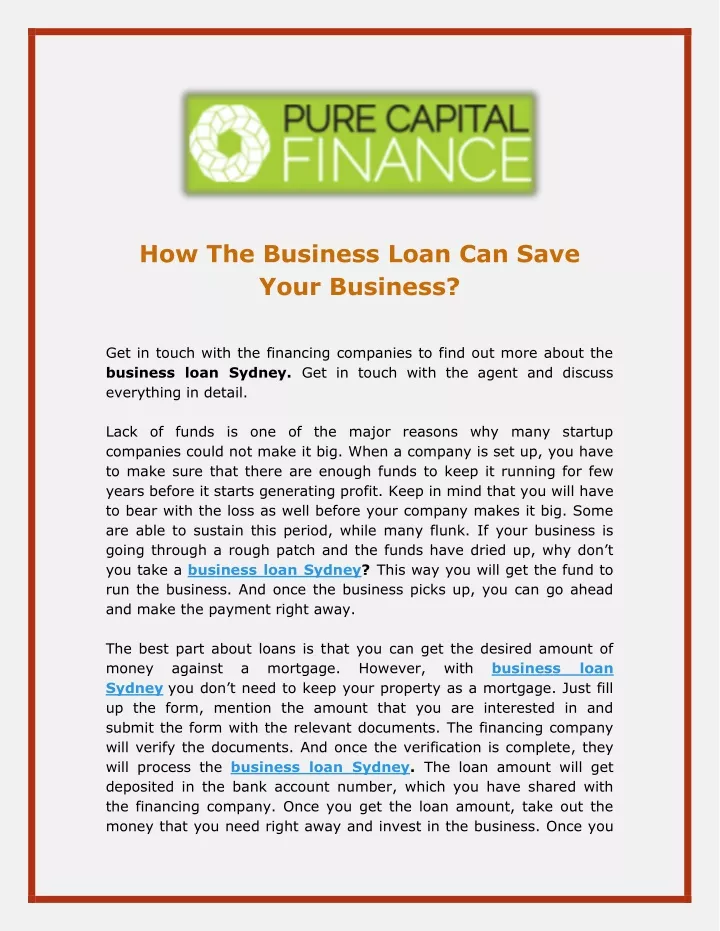 how the business loan can save your business