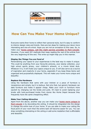 How Can You Make Your Home Unique
