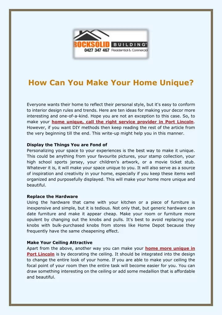 how can you make your home unique