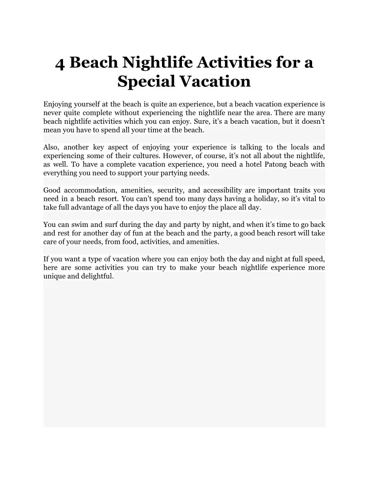 4 beach nightlife activities for a special