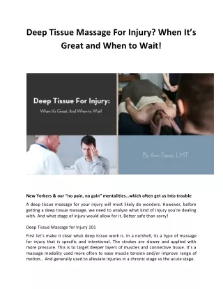 Deep Tissue Massage For Injury