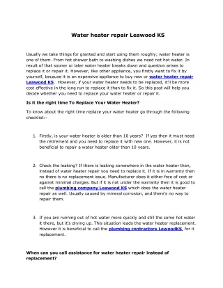 water heater repair Leawood KS.