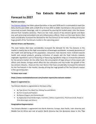 tea extracts market growth and forecast to 2027