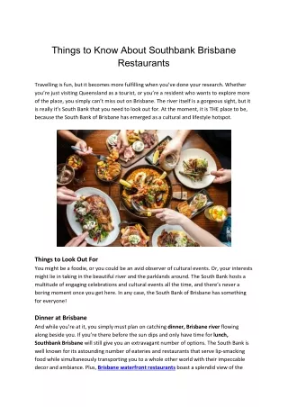 Things to know about Southbank Brisbane Restaurants