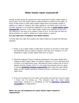 Water heater repair Leawood KS