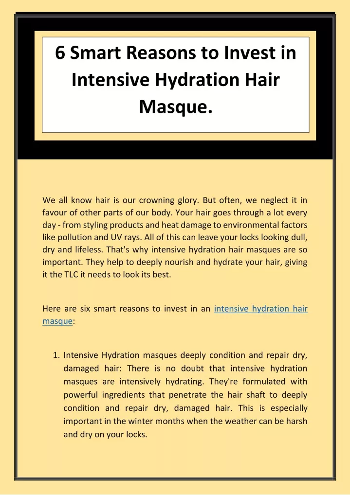 6 smart reasons to invest in intensive hydration