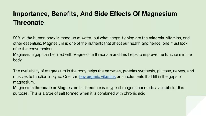 importance benefits and side effects of magnesium threonate