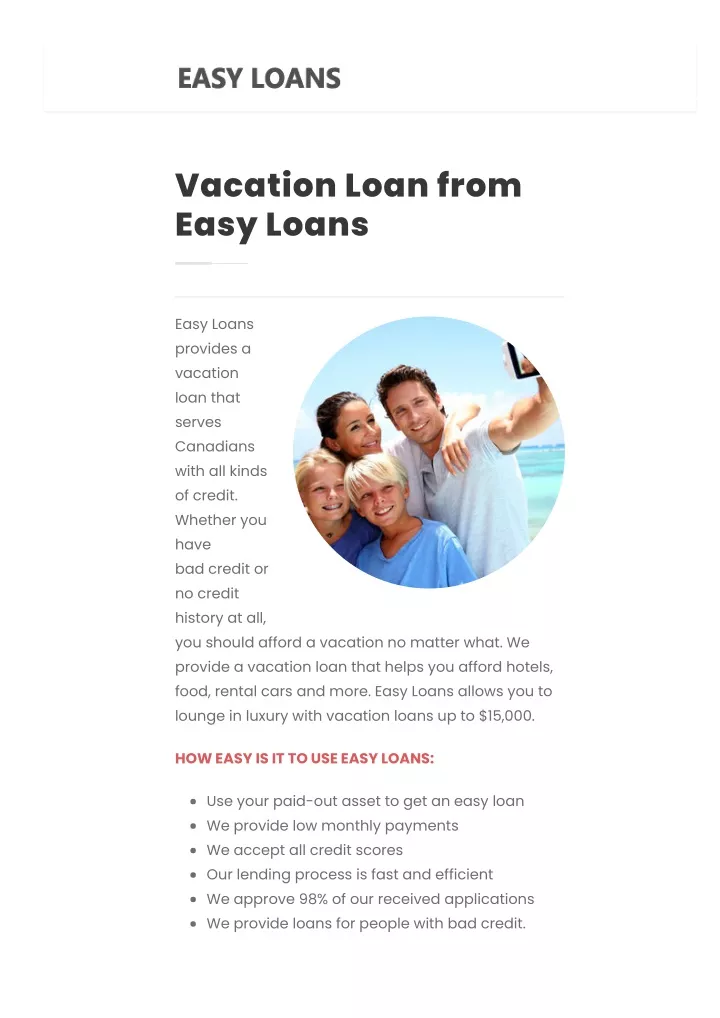 vacation loan from easy loans