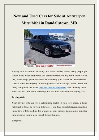New and Used Cars for Sale at Antwerpen Mitsubishi in Randallstown, MD