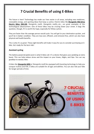 7 crucial benefits of using e bikes