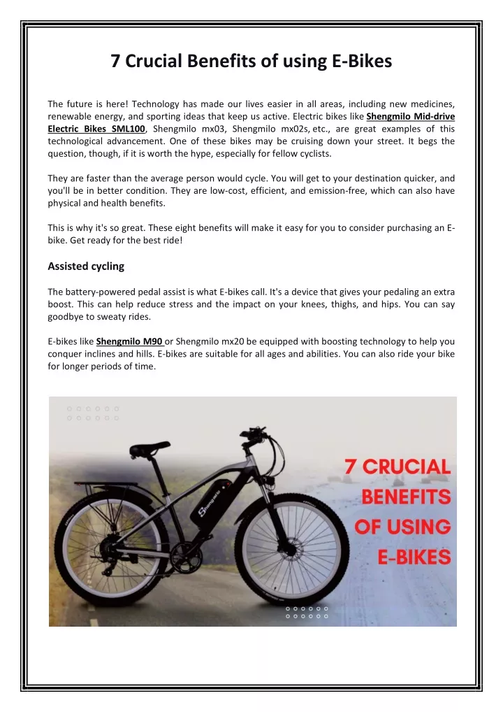 7 crucial benefits of using e bikes