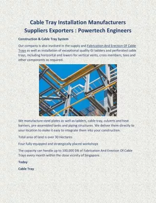 Fabrication And Erection Of Cable Trays